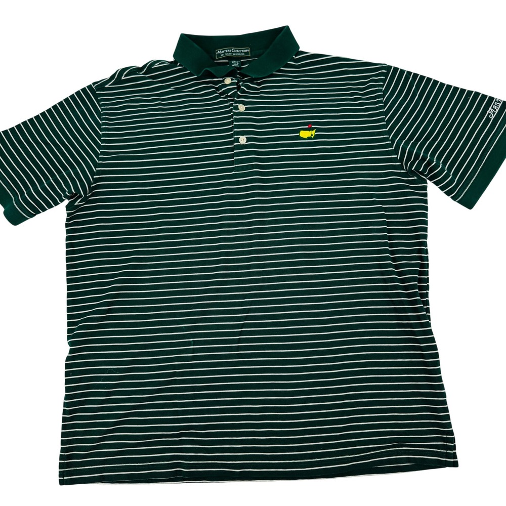 Masters Collection Polo Shirt Mens Large Green Striped 60's Two-Ply Mercerized
